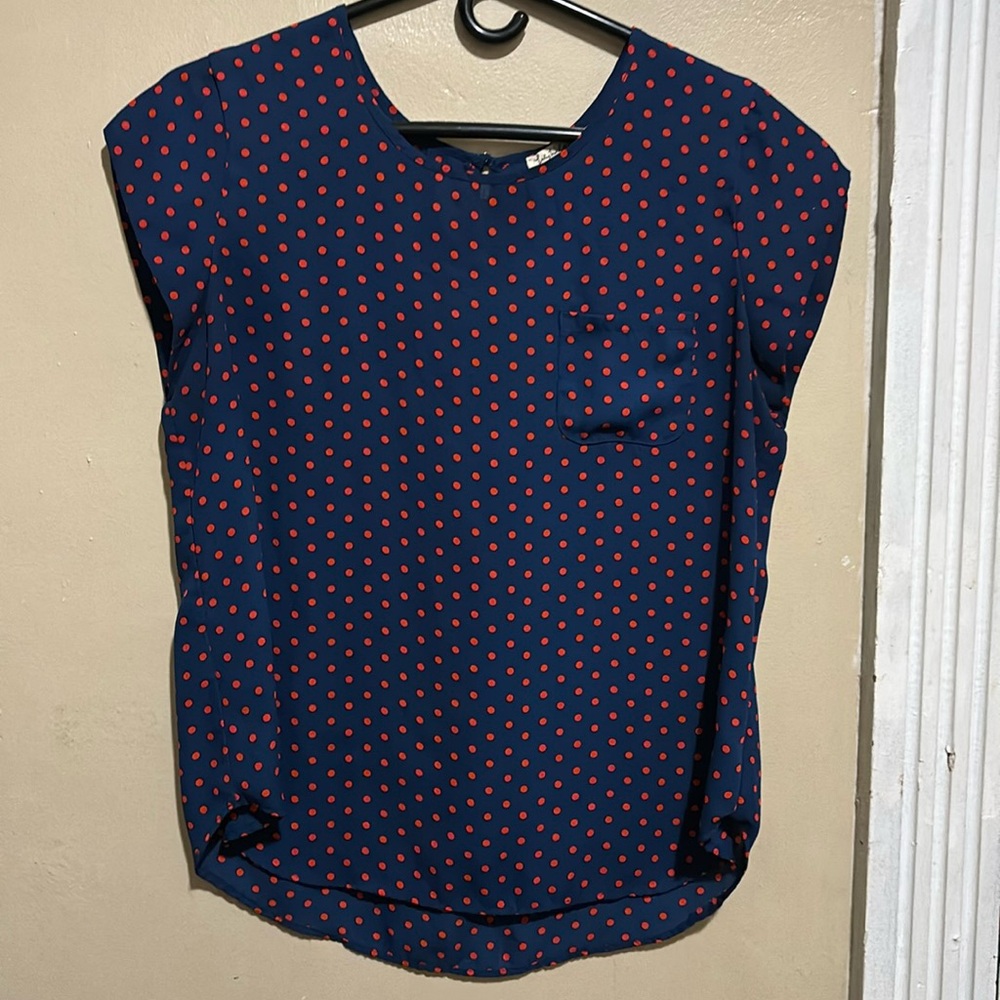 Red polkadots dark blu blouse